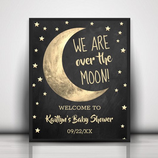 Over de maan | Welkomstteken Baby shower Poster