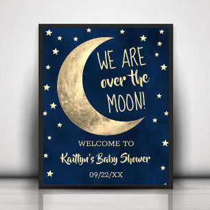 Over de maan   Welkomstteken Baby shower Poster