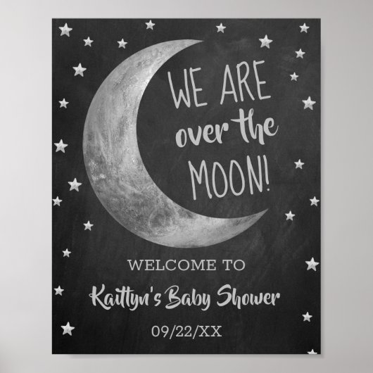 Over de maan | Welkomstteken Baby shower Poster (Voorkant)