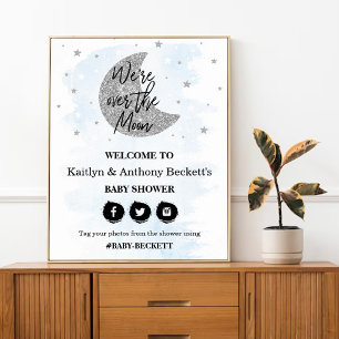 Over de maan   Welkomstteken voor Baby shower jong Poster
