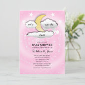 Over de Maan Wolken & Sterren Baby shower Kaart (Staand voorkant)