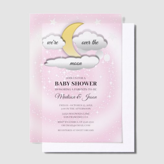 Over de Maan Wolken & Sterren Baby shower Vellum Uitnodigingen (Offset)