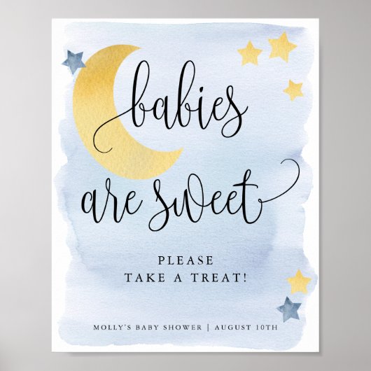 Over de maan zijn blauwe baby's zoete Treat/Favor Poster (Voorkant)