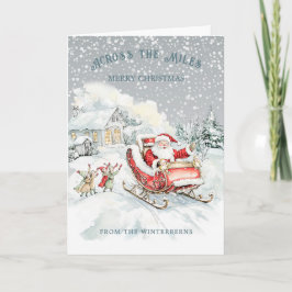 Over de mijlen Kerstman slee Santa Kerstmis Feestdagen Kaart