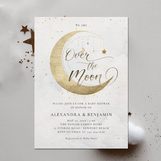 Over de Moon Arch Gold White Sky Baby shower Kaart