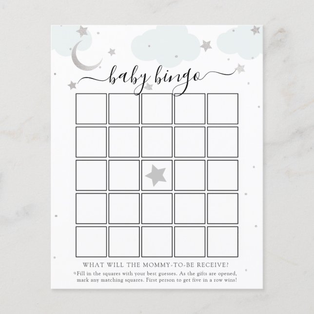 Over de Moon Baby Bingo Game Card (Voorkant)