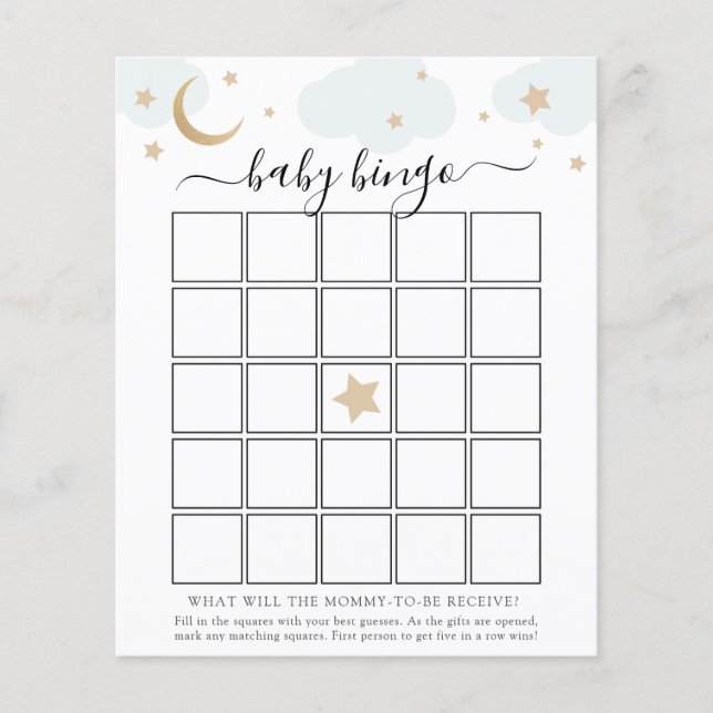 Over de Moon Baby Bingo Game Card (Voorkant)