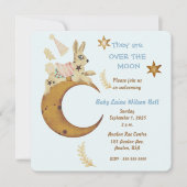 Over de Moon Baby Boy Shower Kaart (Voorkant)
