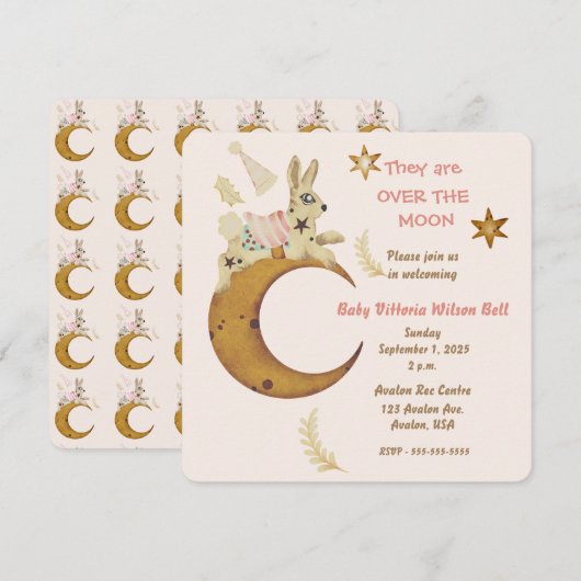 Over de Moon Baby Girl Shower Kaart (Voorkant / Achterkant)