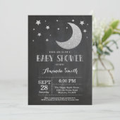 Over de Moon Baby shower Invitation Silve Glitter Kaart (Staand voorkant)