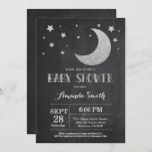 Over de Moon Baby shower Invitation Silve Glitter Kaart (Voorkant / Achterkant)