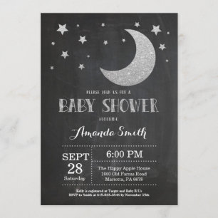 Over de Moon Baby shower Invitation Silve Glitter Kaart