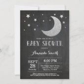 Over de Moon Baby shower Invitation Silve Glitter Kaart (Voorkant)