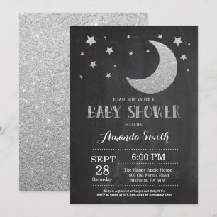 Over de Moon Baby shower Invitation Silve Glitter Kaart