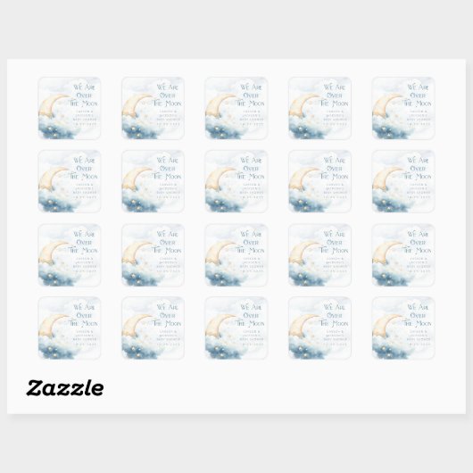 Over de Moon Baby shower Square Sticker (Vel)