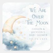 Over de Moon Baby shower Square Sticker (Voorkant)