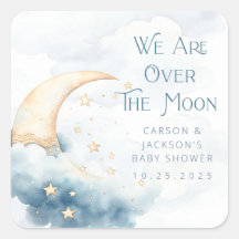 Over de Moon Baby shower Square Sticker