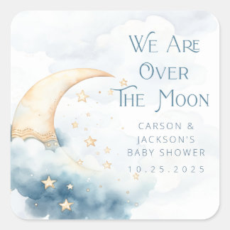 Over de Moon Baby shower Square Sticker