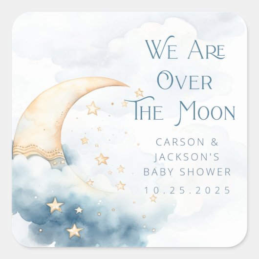 Over de Moon Baby shower Square Sticker (Voorkant)