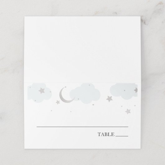 Over de Moon Blue Baby Name Place Cards Plaatskaartje (Buitenkant ongevouwen)