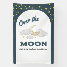 Over. de Moon Blue Baby shower Custom Photo Wall Spandoek