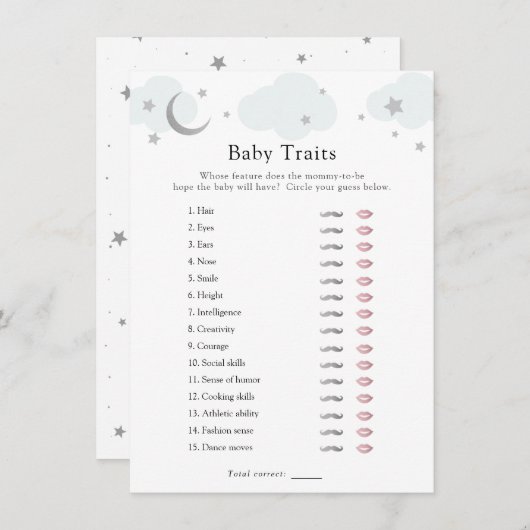 Over de Moon Blue Baby Traits Douche Game Kaart (Voorkant / Achterkant)