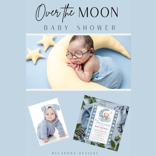 Over de Moon Blue Beer Waterverf Baby shower Kaart