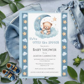 Over de Moon Blue Beer Waterverf Baby shower Kaart