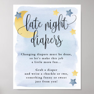 Over de Moon Blue Late Night Diapers Activiteit Po Poster