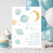 Over de Moon Blue Pastel Space Baby shower Kaart