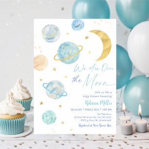 Over de Moon Blue Pastel Space Baby shower Kaart