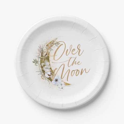 Over de Moon Boho Gold Dust & Clouds Papieren Bordje (Voorkant)