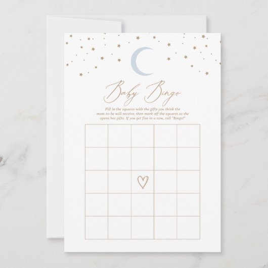 Over de Moon Boy Baby shower Bingo spel Kaart (Voorkant)