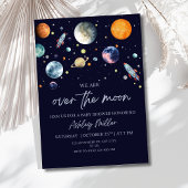 Over de Moon Boy Baby shower Invite, Space Galaxy Kaart