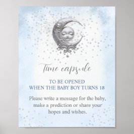 Over de Moon Boy Baby shower Time Capsule Sign Poster