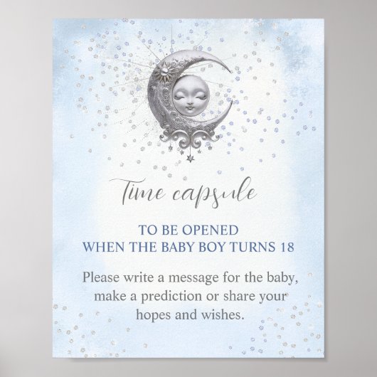 Over de Moon Boy Baby shower Time Capsule Sign Poster (Voorkant)