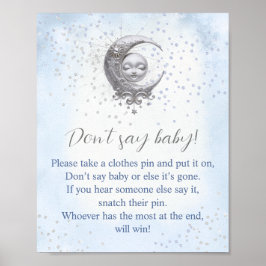 Over de Moon Boy Baby shower Zeg geen Baby spel Poster