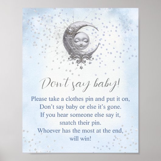 Over de Moon Boy Baby shower Zeg geen Baby spel Poster (Voorkant)