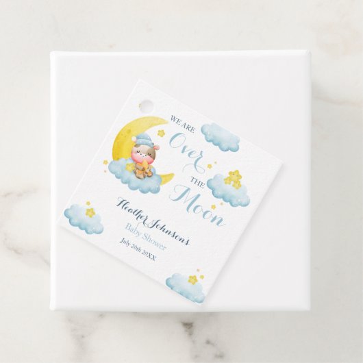 Over de Moon Boy Koe Baby shower Bedankjes Labels (In situ)