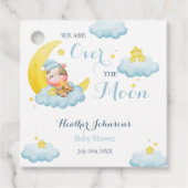Over de Moon Boy Koe Baby shower Bedankjes Labels (Voorkant)