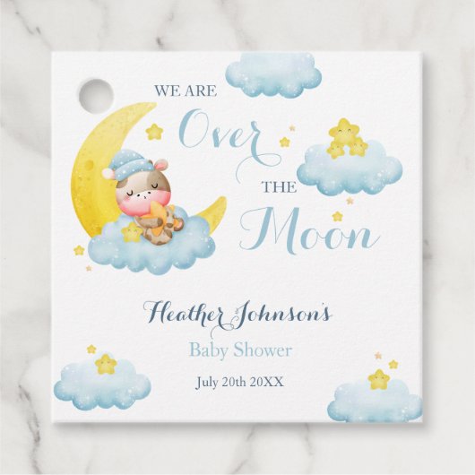 Over de Moon Boy Koe Baby shower Bedankjes Labels (Voorkant)