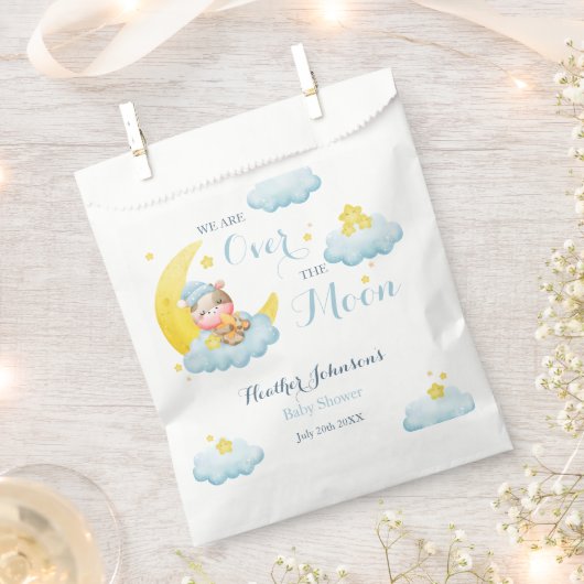 Over de Moon Boy Koe Baby shower Bedankzakje (Geknipt)