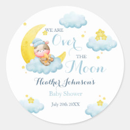 Over de Moon Boy Koe Baby shower Ronde Sticker