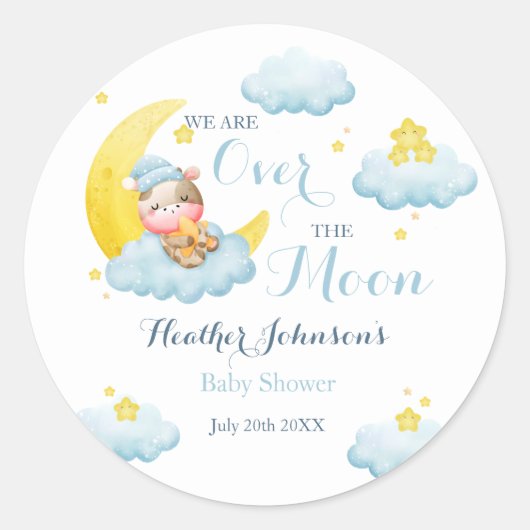 Over de Moon Boy Koe Baby shower Ronde Sticker (Voorkant)
