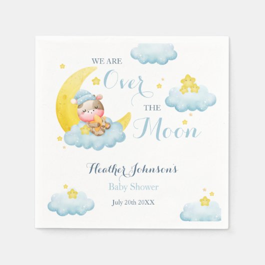 Over de Moon Boy Koe Baby shower Servet (Voorkant)