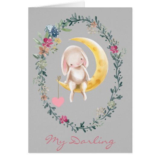 Over de Moon Bunny Valentijn Kaart (Voorkant)