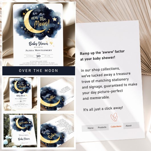 Over de Moon Celestial Baby shower Stars Space Papieren Bordje