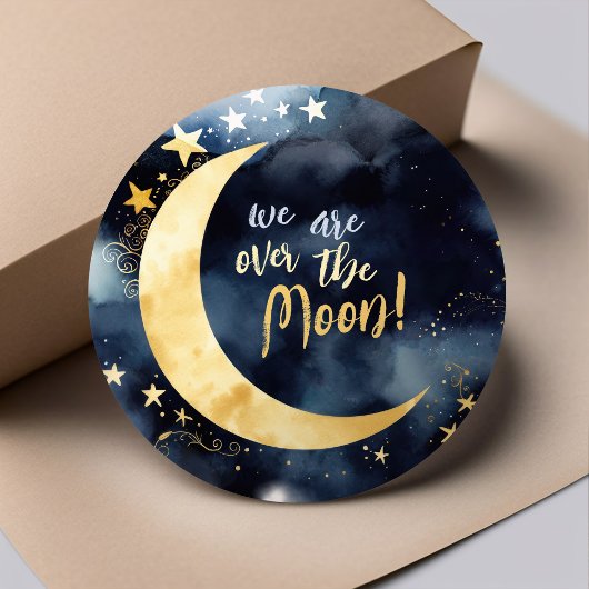 Over de Moon Celestial Baby shower Stars Space Ronde Sticker