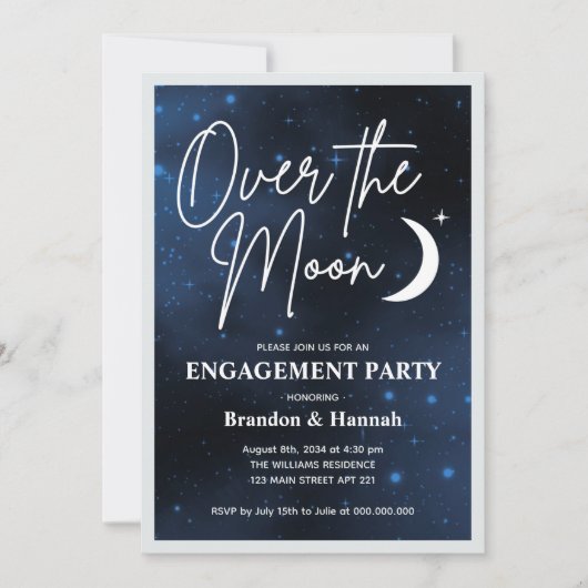 Over de Moon Engagement Party Kaart (Voorkant)