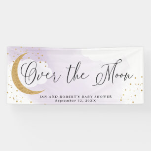 Over de Moon Gold Glitter, Paars Baby shower Spandoek